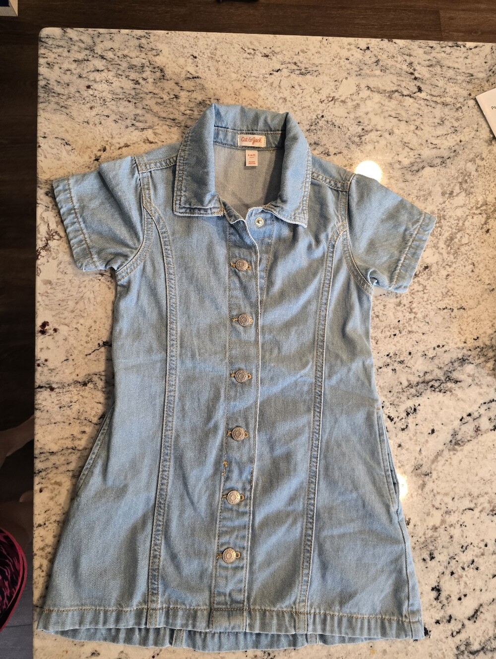 Girls Light Wash Denim Button-Front Dress